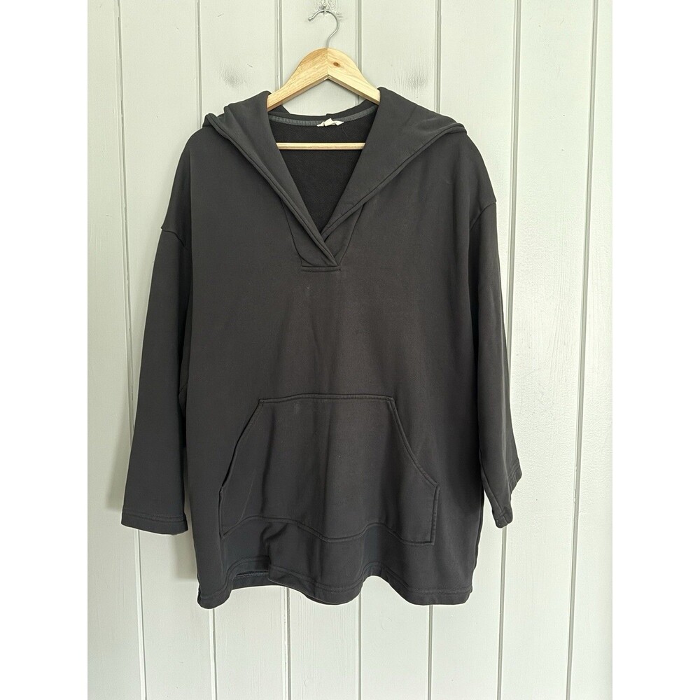 Relaxed Black Hooded Pullover Sweatshirt